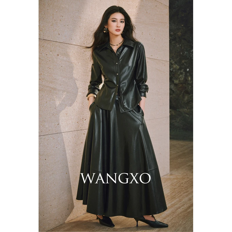 WANGXO 蛋白皮气质衬衫套装2531288W