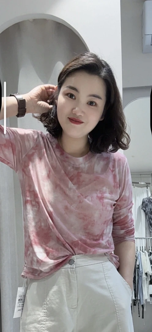 半边天家晕染轻薄网纱长袖8028款（粉红色）