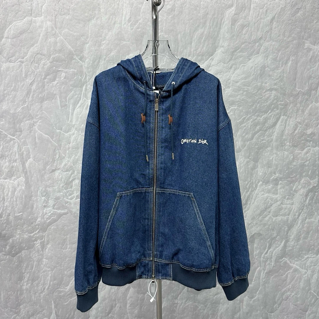 未使用 DIOR/迪奥 字母刺绣连帽牛仔外套 54码D17483