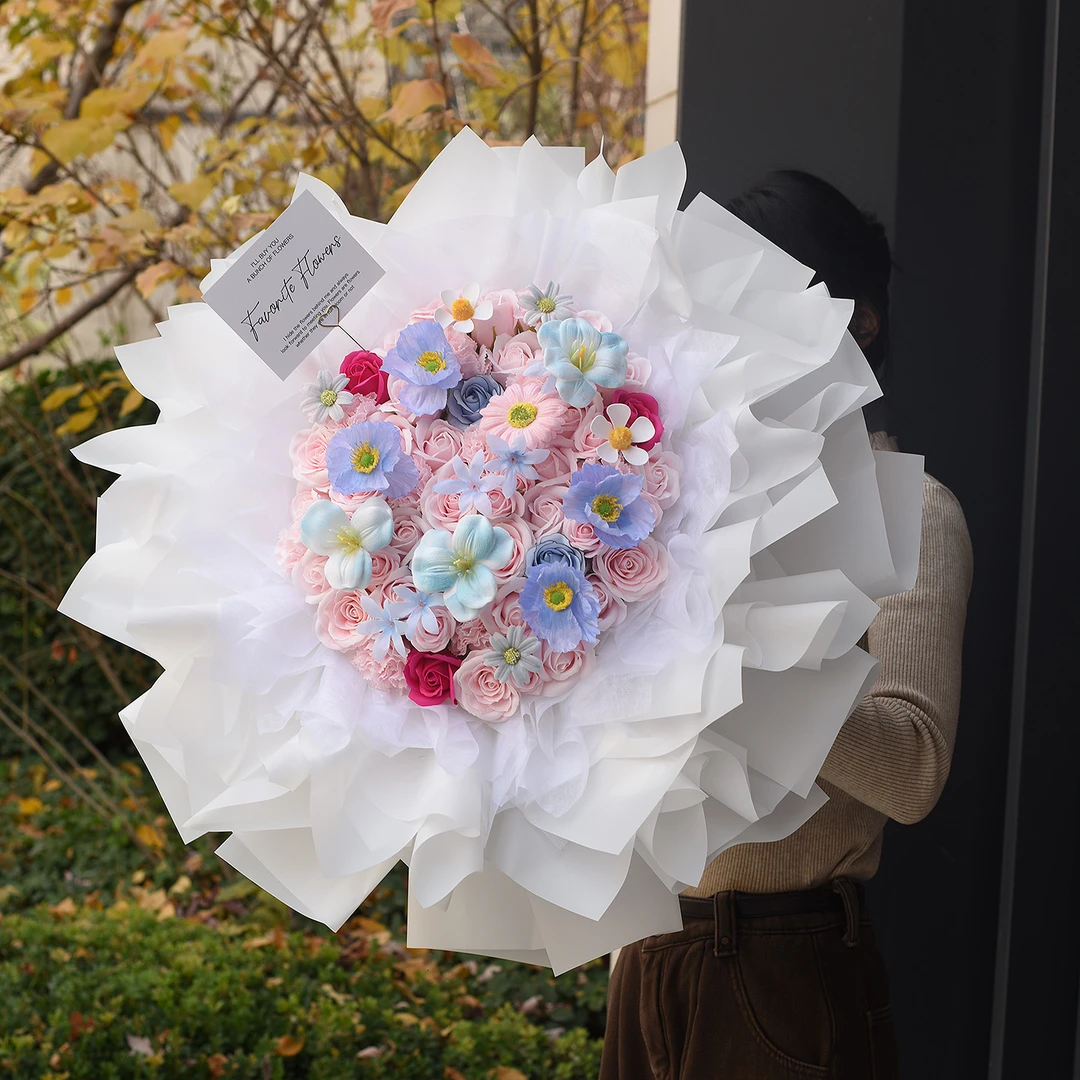 永生花多巴胺玫瑰大花束圣诞节送女友老婆香皂花手捧花生日礼物