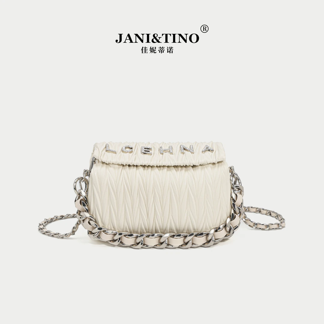 JANITINO/佳妮蒂诺姗姗家新款经典单肩优质手提包2735压皱白