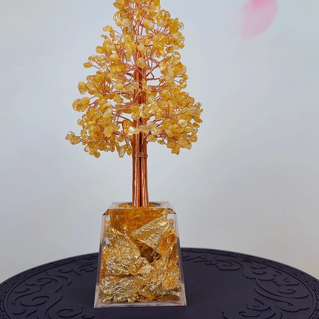 木鎏金黄水晶发财树