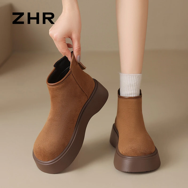 ZHR勃肯短靴女款2025秋冬新款雪地靴软底真皮马丁靴厚底增高时尚