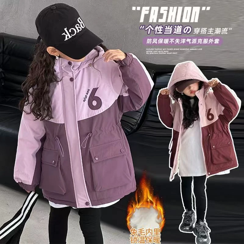 女童冬装棉服女款新款洋气儿童冬季加厚外套中长款女大童冲锋衣爆
