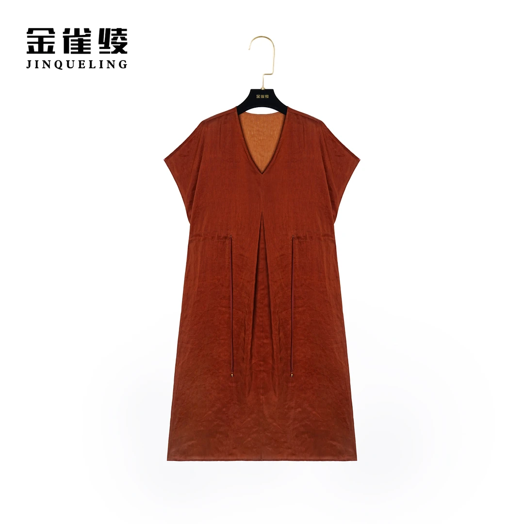 金雀绫【丹霞赋】桑蚕丝红云纱设计师显瘦显腰连衣裙AL6232