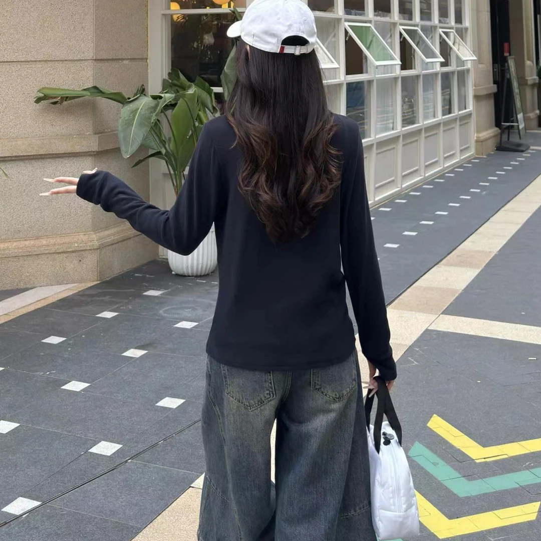 款拉链双正肩打底