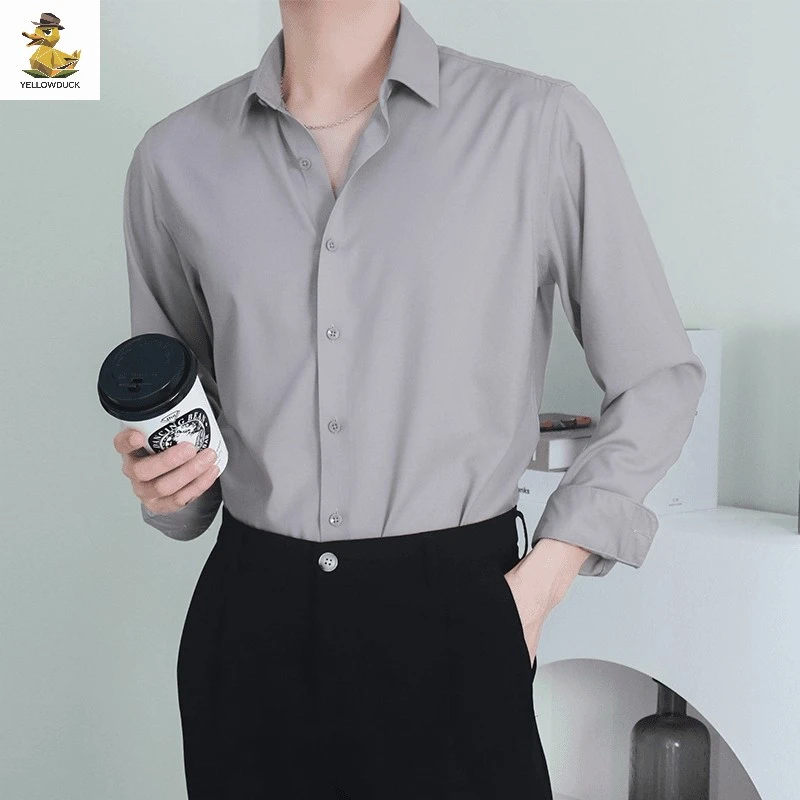 夏季薄款长袖衬衫男2025新款简约纯色百搭垂感衬衣男西装内搭上衣