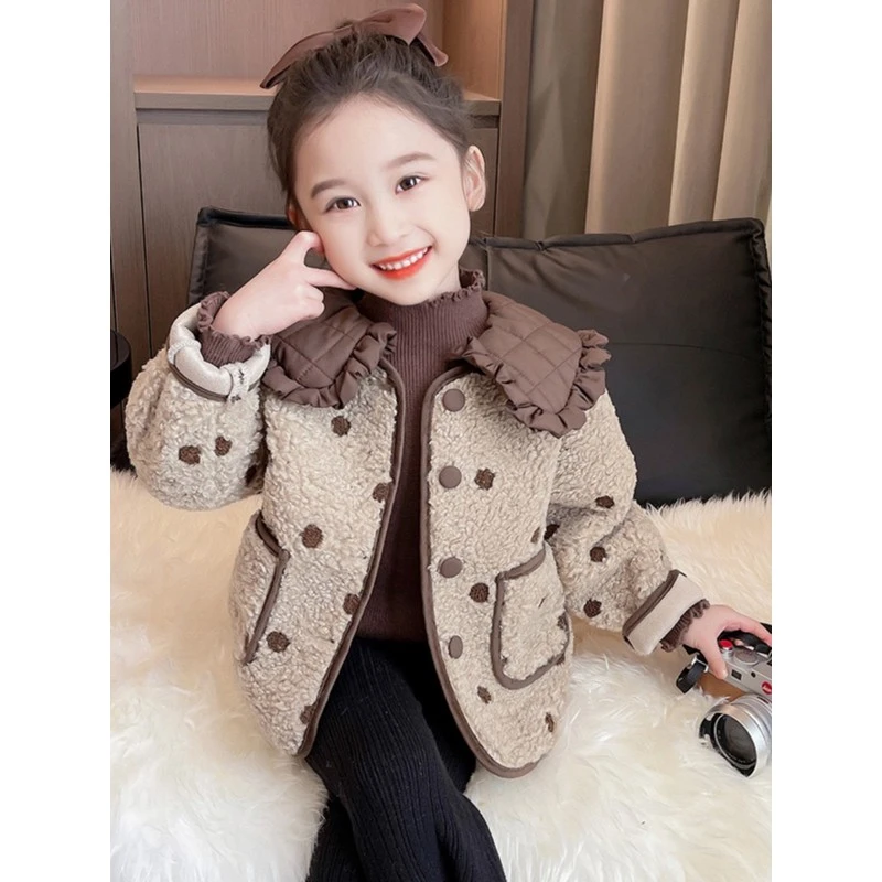 新疆包邮女童毛毛衣冬季外套秋冬款儿童2025新款洋气羊羔绒波点小