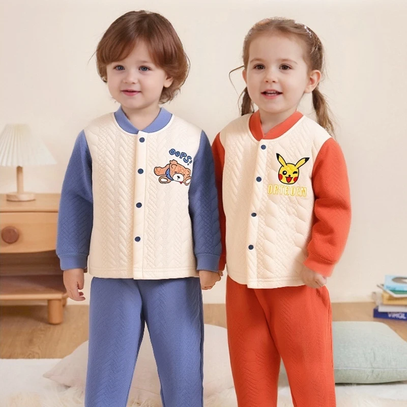 宝宝保暖衣套装夹棉秋冬装男童女童加厚分体秋衣秋裤儿童保暖内衣