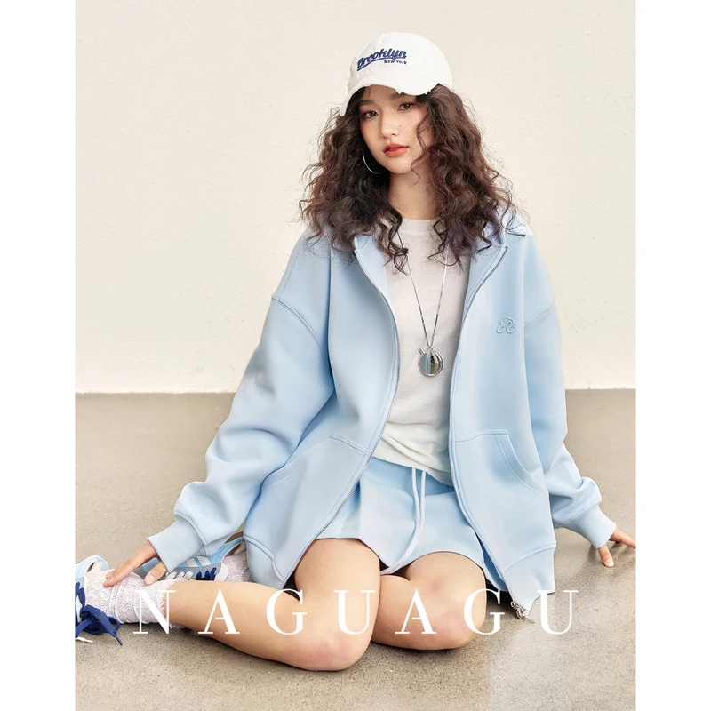 【罗拉Miu系套装】亲肤棉弹混纺 宽松连帽卫衣/拉链外套