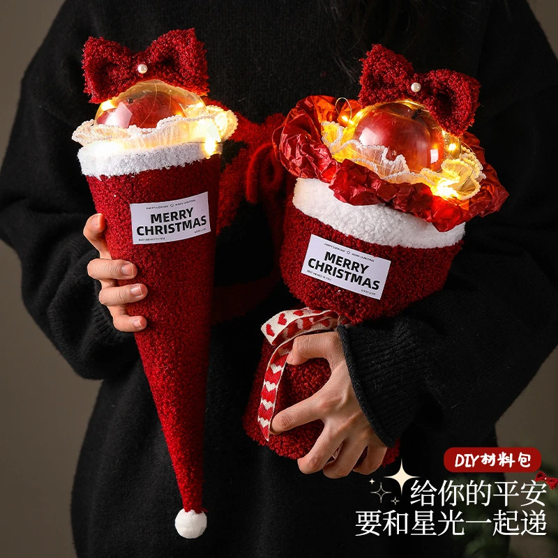送女友学生圣诞节礼物创意DIY苹果花束包装毛绒礼品冰激凌花束