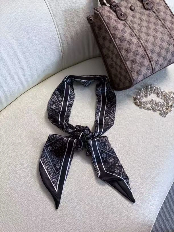 长条小丝巾女春秋夏季黑色护颈围脖子搭配衬衫飘带丝带腰带薄围巾