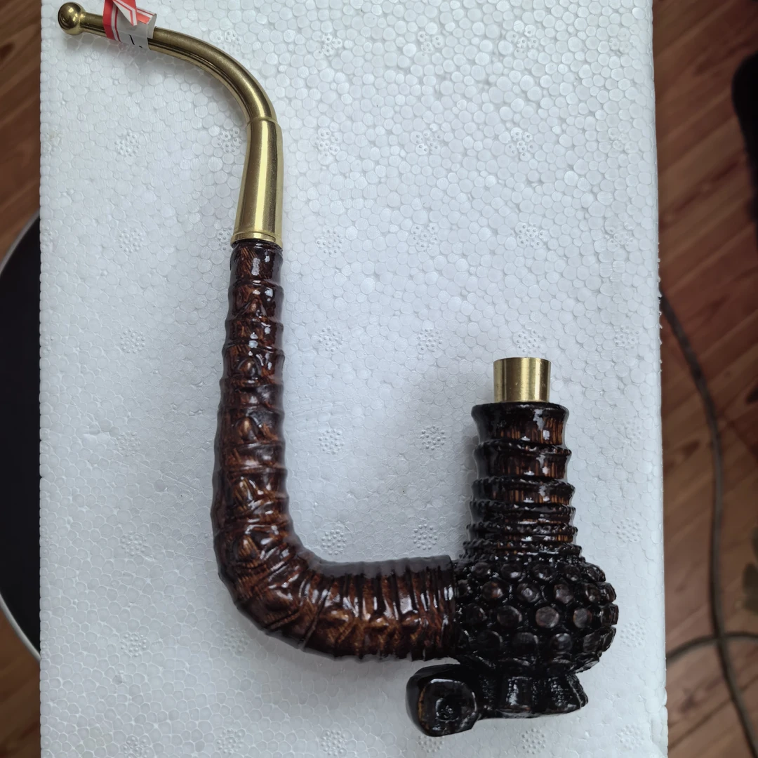 贵州民间竹雕实心竹高转台一弯分体黑红色雕刻20公分艺术品