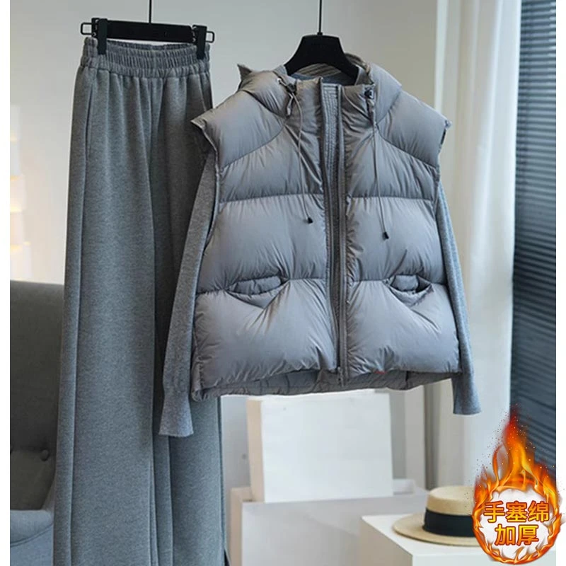 韩版连帽宽松无袖短款棉服马甲女2025秋冬季新款背心加厚保暖外套