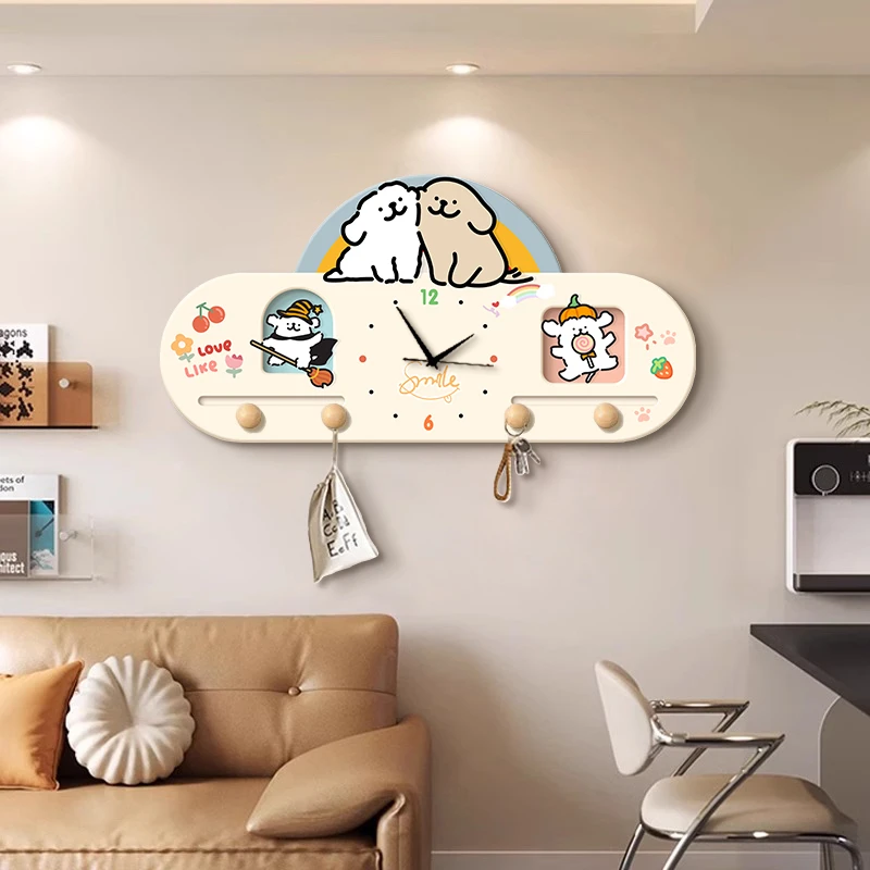 线条小狗时钟洞洞板置物架
