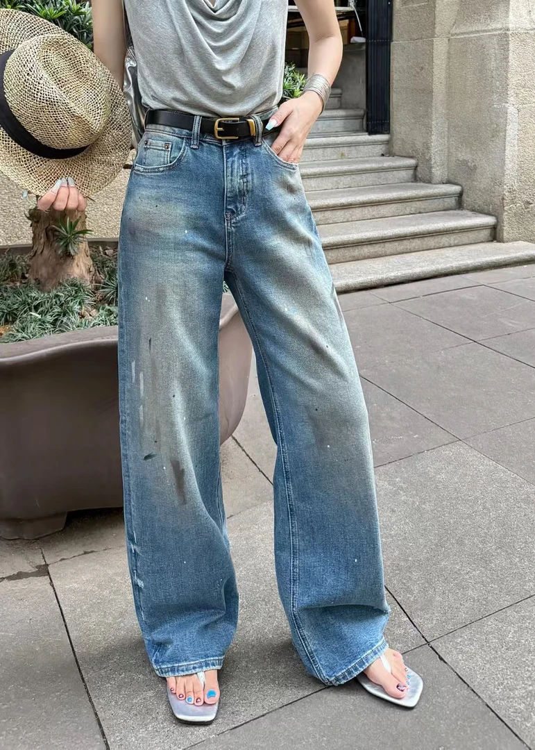 伊伊.2025夏款小春家脏脏裤直筒牛仔裤洋气十足百搭