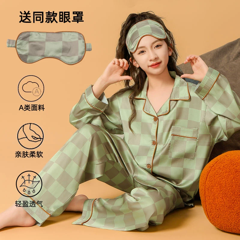 儿童睡衣2025新款女童春秋款夏冰丝家居服套装大童女孩空调服洋气