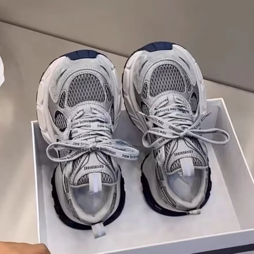 2025新款真皮厚底松糕小怪兽老爹鞋女鞋增高休闲运动百搭透气网面