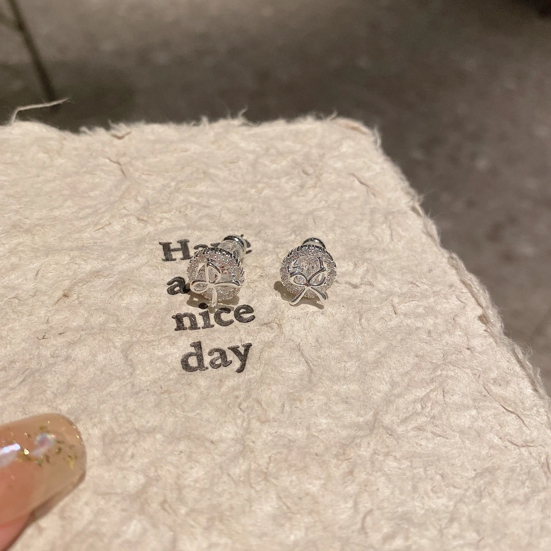 铜合金锆石耳饰 气质时髦耳钉ins风蝴蝶结个性百搭小众高级耳环