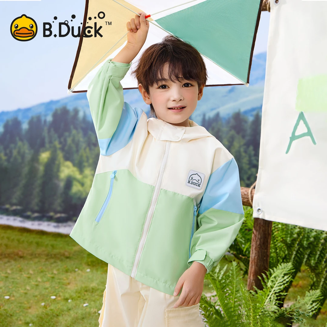 bduck小黄鸭童装男童连帽外套休闲上衣儿童撞色户外春装2025新款