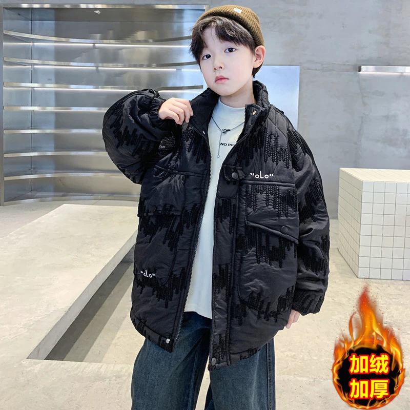 男童加绒棉衣秋冬款儿童洋气夹克5-15岁中大童帅气保暖夹棉外套潮