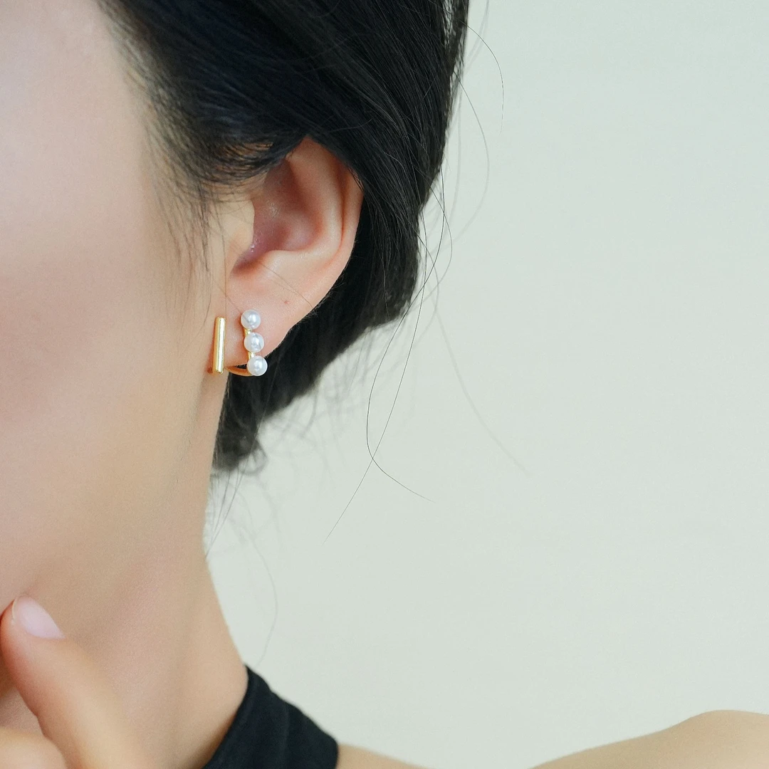 铜合金耳饰 几何双耳洞耳环女2025年新款潮气质耳钉小众设计感