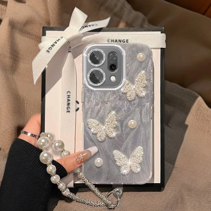 带镜头膜OPPOReno14手机壳珍珠蝴蝶reno14pro全包防摔软壳羽纱新