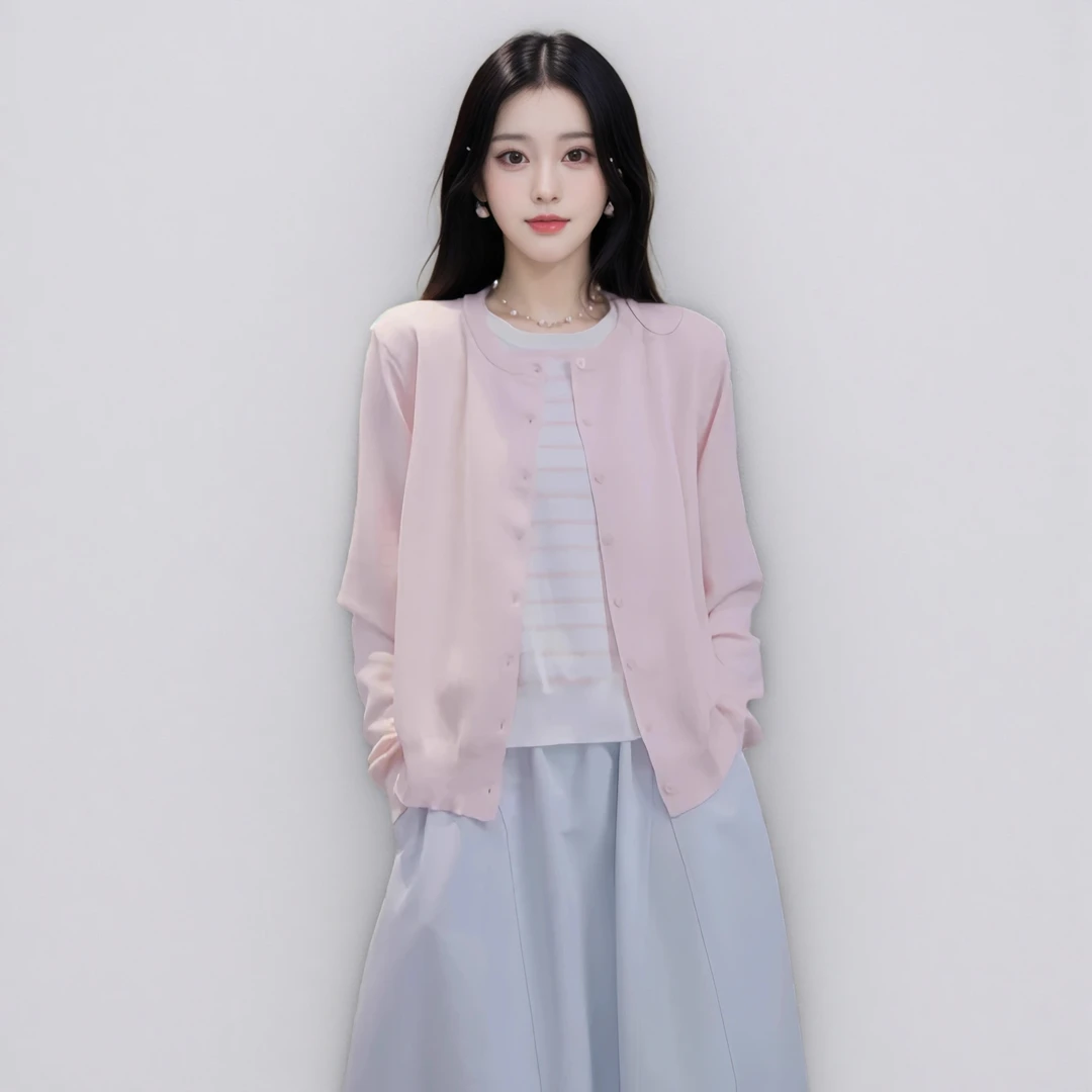 温柔风假两件内搭条纹显瘦针织开衫女早春新款气质百搭短款上衣