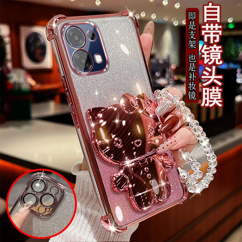 适用oppo a6手机壳PLS120镜头全包边防保护套镜小猫咪支架奢华风