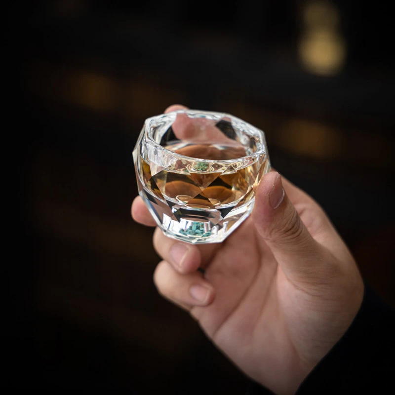 A103绿松石玻璃盖碗金箔公道杯水晶家用茶杯 高颜值花茶杯 耐热杯