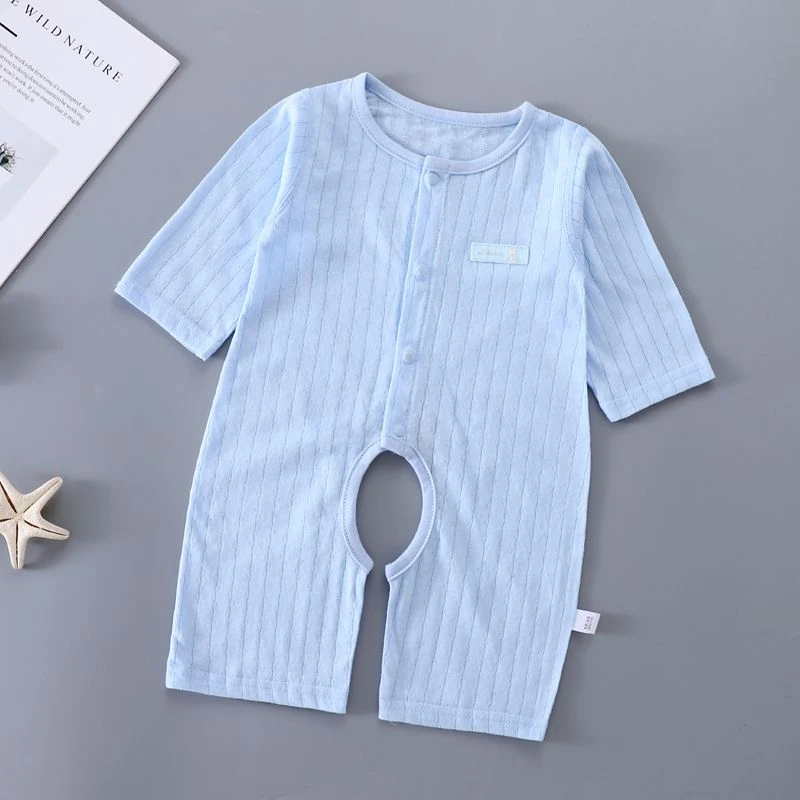 夏季连身衣宝宝睡衣纯棉婴儿空调服开档开口漏屁屁薄款A类网眼