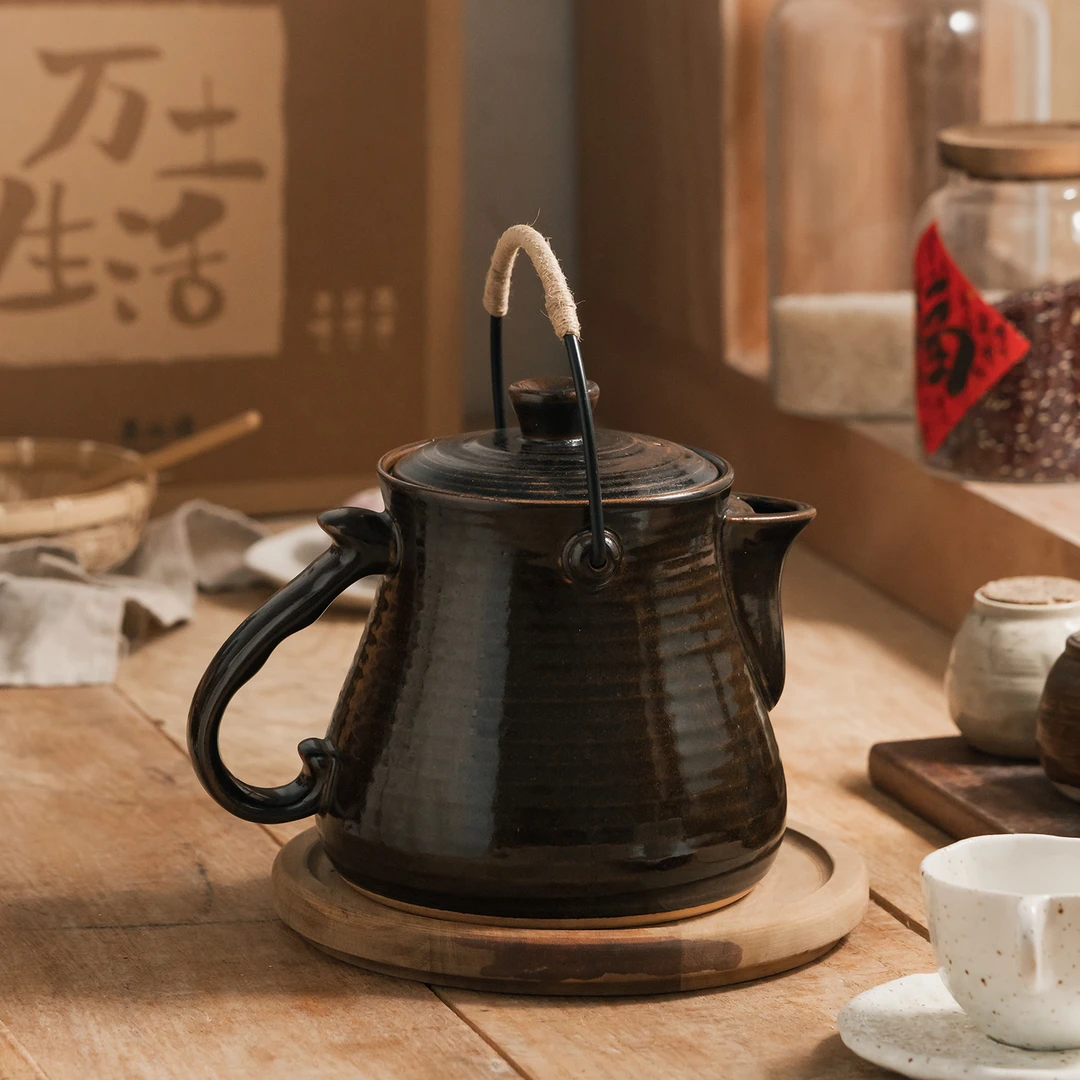 【万土烧-怡养壶】3L手工粗陶药壶养生壶中药壶带提手