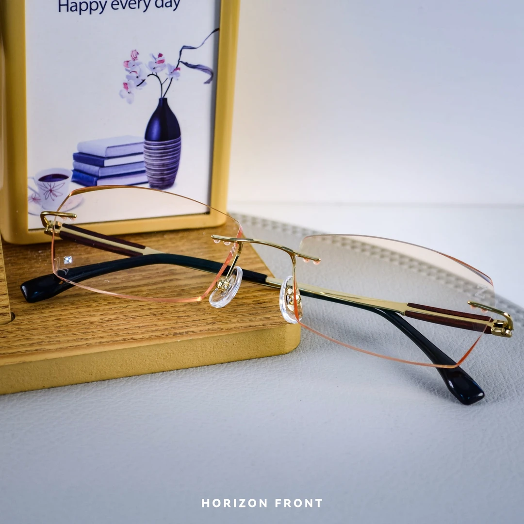 檀木商务无框近视眼镜男高级感纯钛切边框防蓝光变色防雾可配度数