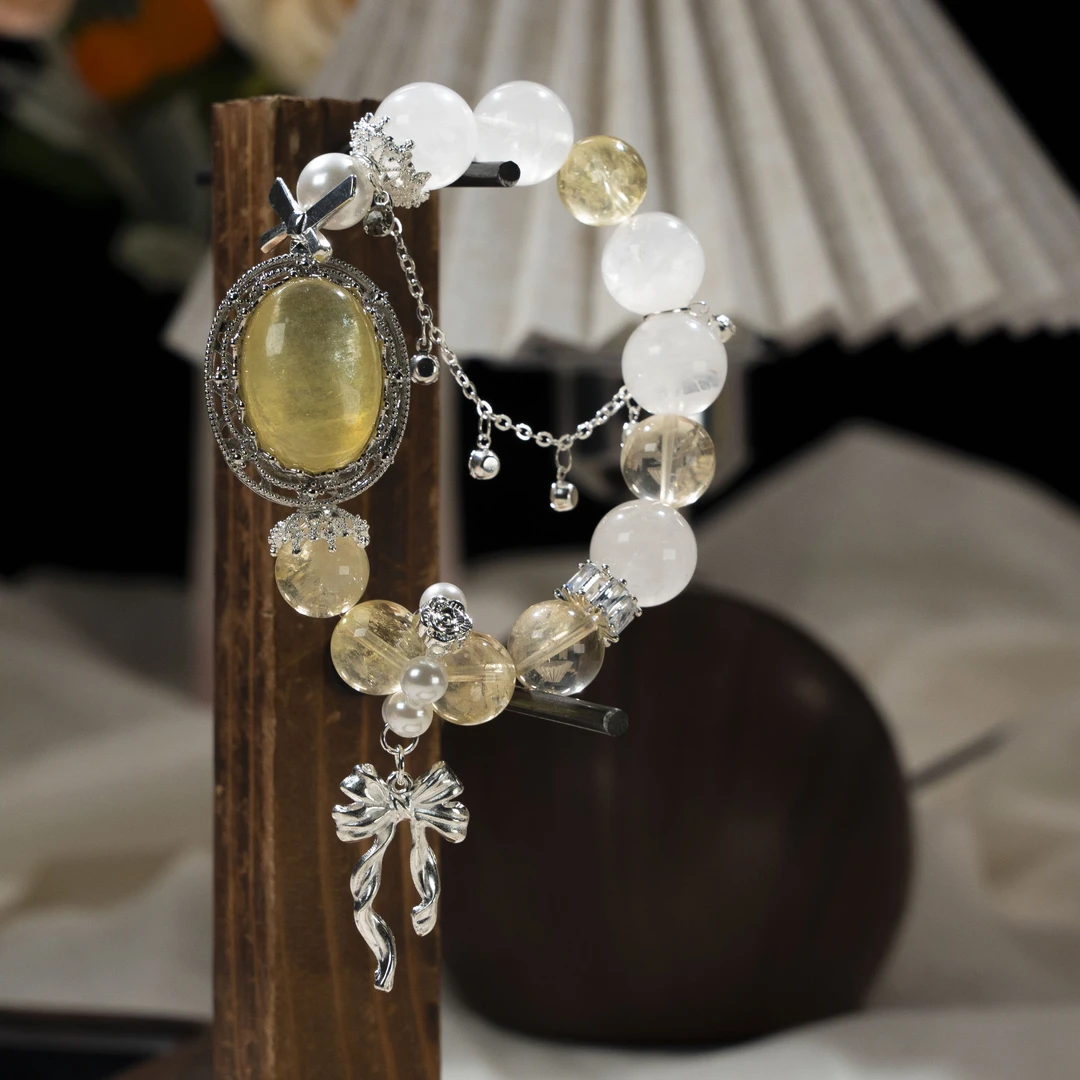 【灿灿】满满家金锂云母蛋面盒子白幽灵黄水晶手串多样性发货E1044