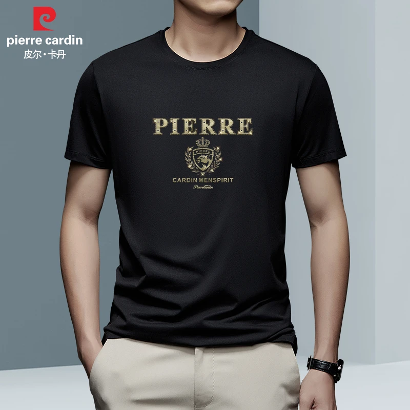皮尔卡丹夏季男士T恤透气弹力休闲轻奢金标薄款圆领短袖衫P80078