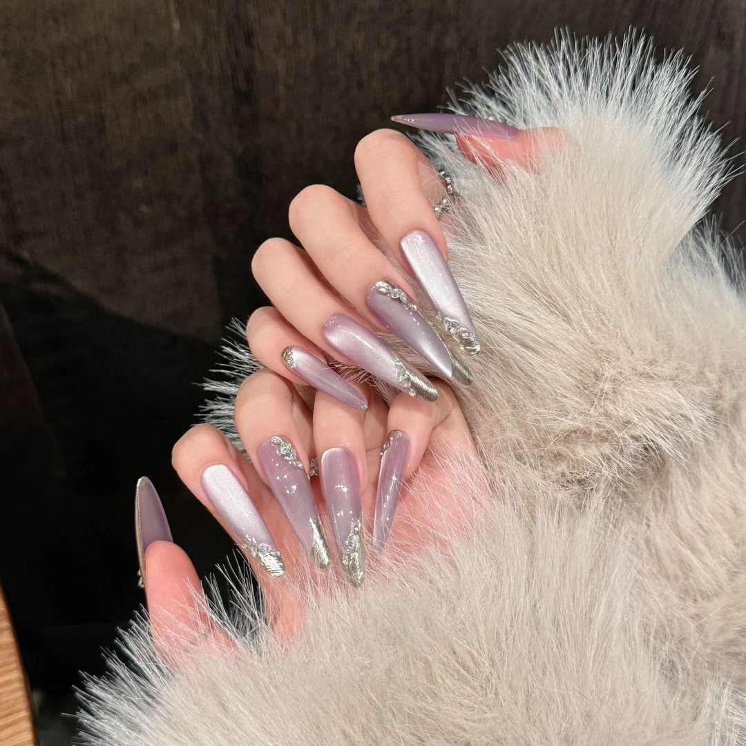 【紫韵鎏金】2623微笑猫眼美甲渐变温柔甜美气质纯欲高级手工穿戴甲