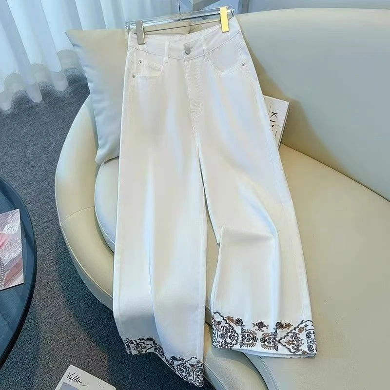 夏季刺绣美学邂逅三防黑科技 防水 防油 防污 百搭牛仔阔腿裤259