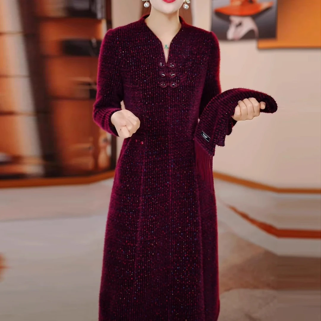 连衣裙2025新款女秋冬十三行爆款气质减龄妈妈高档长袖加厚配大衣