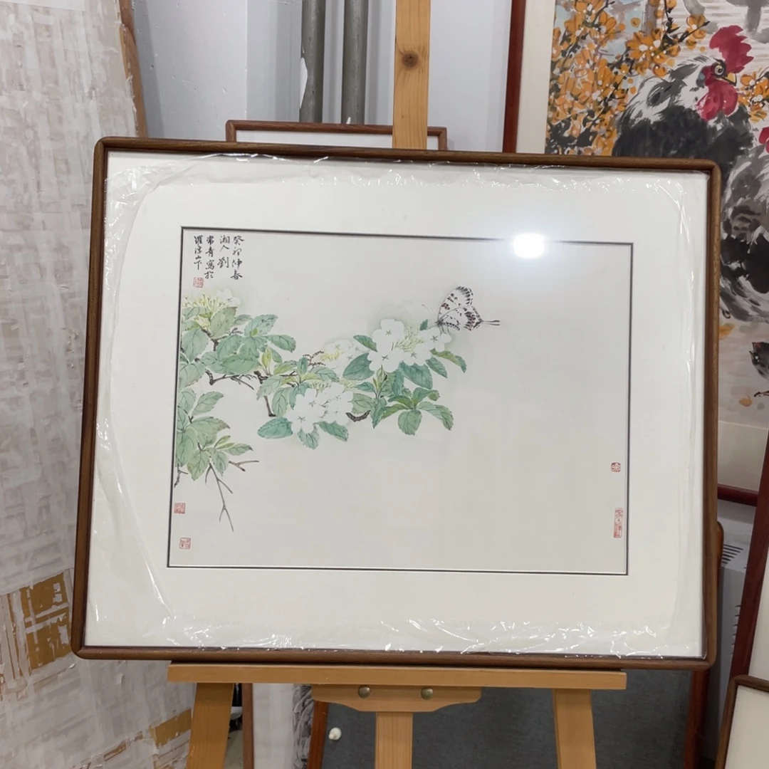 寒***）国画刘常青工笔花鸟带框