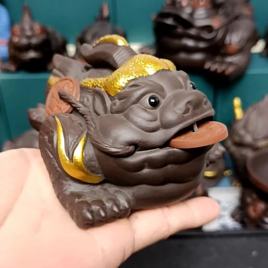 茶宠紫砂纳福金蟾茶宠摆件