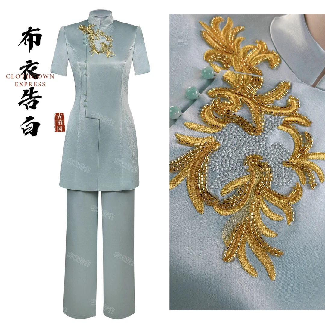 88010-2025新款【金凤玉露】新中式国风中山装套装