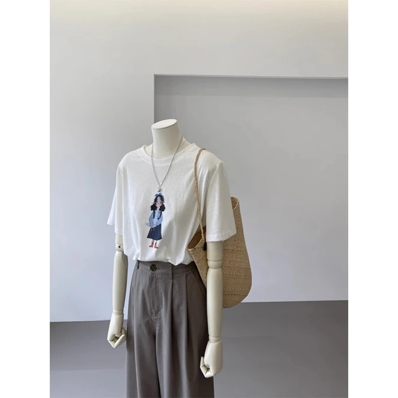 白色雪花棉短袖T恤女夏薄款微透宽松显瘦200斤胖mm大码高级感