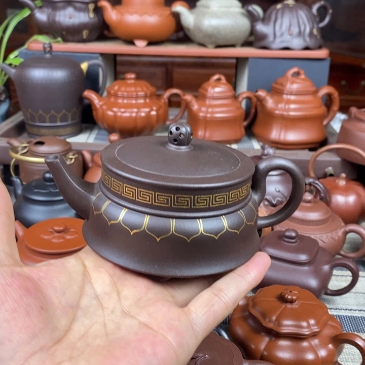 紫砂茶壶禅玉260cc原矿老紫泥描金丝特价