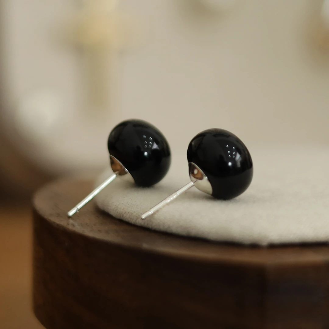 非金属仿珍珠耳饰 时尚银针黑色复古简约精致轻奢高级气质耳钉