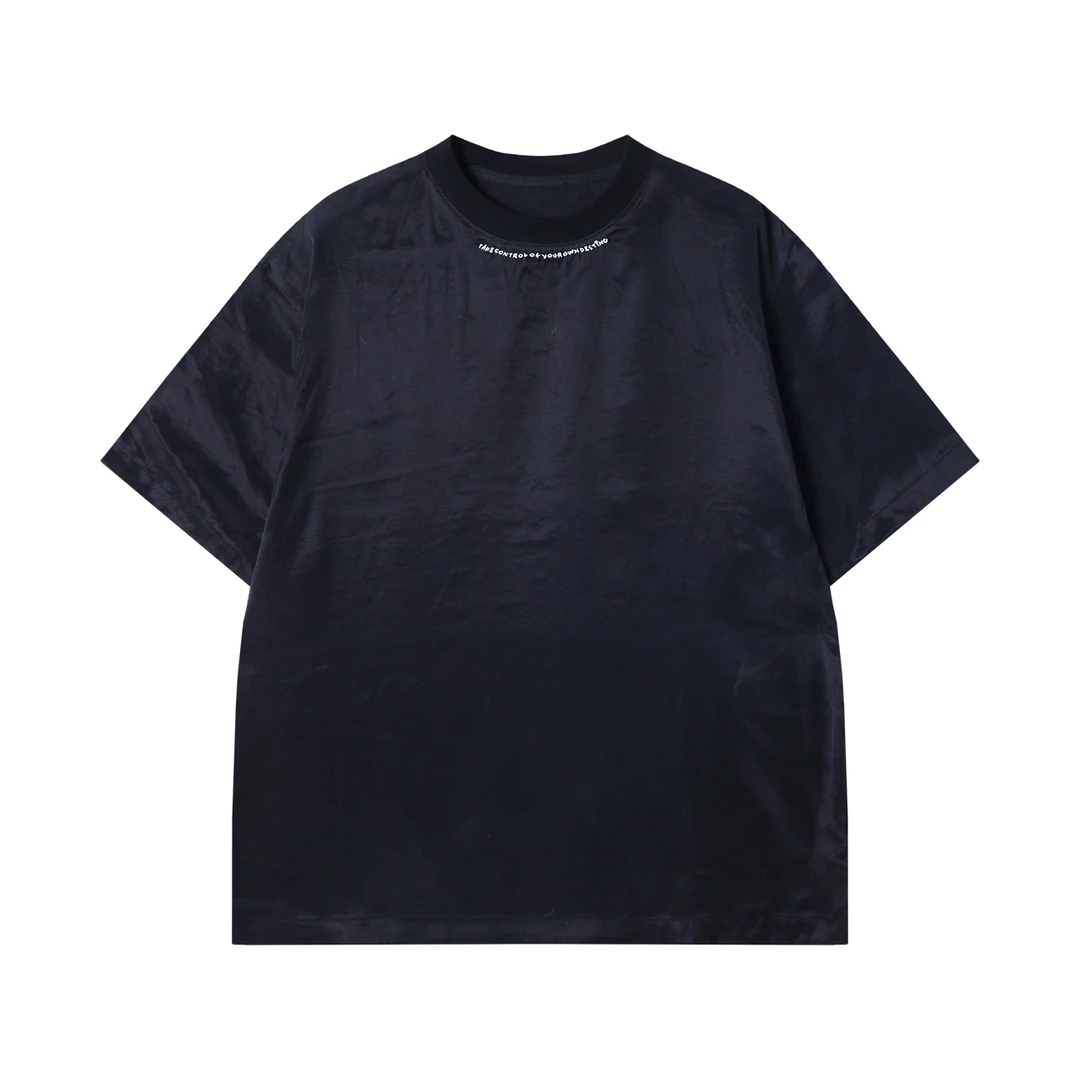 夏季高级感新款个性光泽感亲肤舒适领口字母时尚潮流百搭短袖