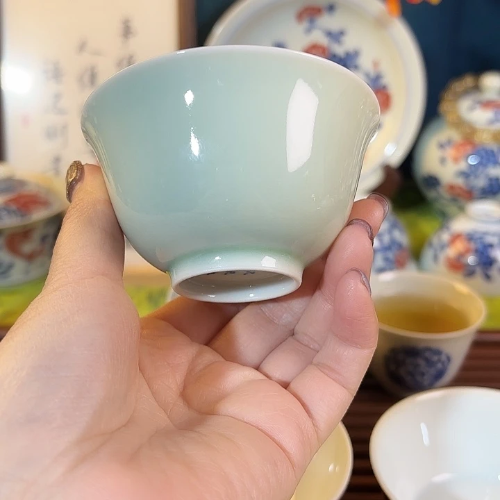 陶瓷杯子广琛公柴窑豆青色主人杯