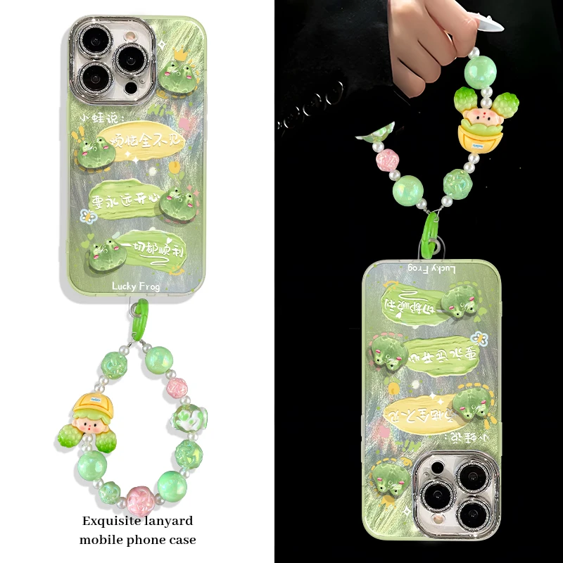 可爱青蛙手机壳适用于苹果16/华为/oppo/vivo网红羽纱壳卡通新款