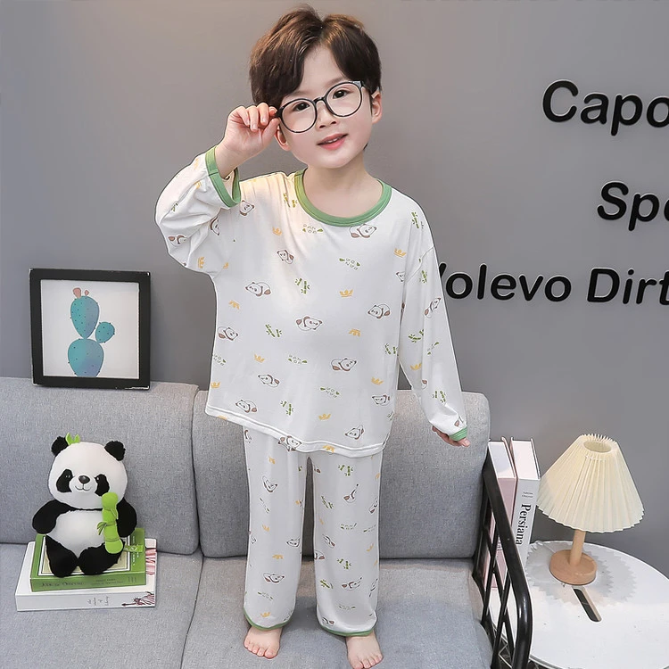 薄款莫代尔儿童睡衣分体童男童小男孩空调服1-3岁宝宝家居服长袖5