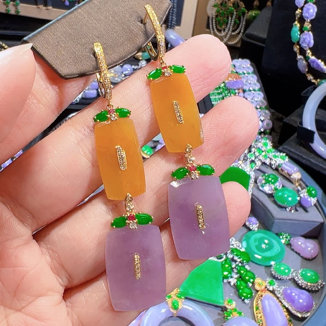 翡翠18K金镶嵌耳饰大****市签收后24小时鉴赏期