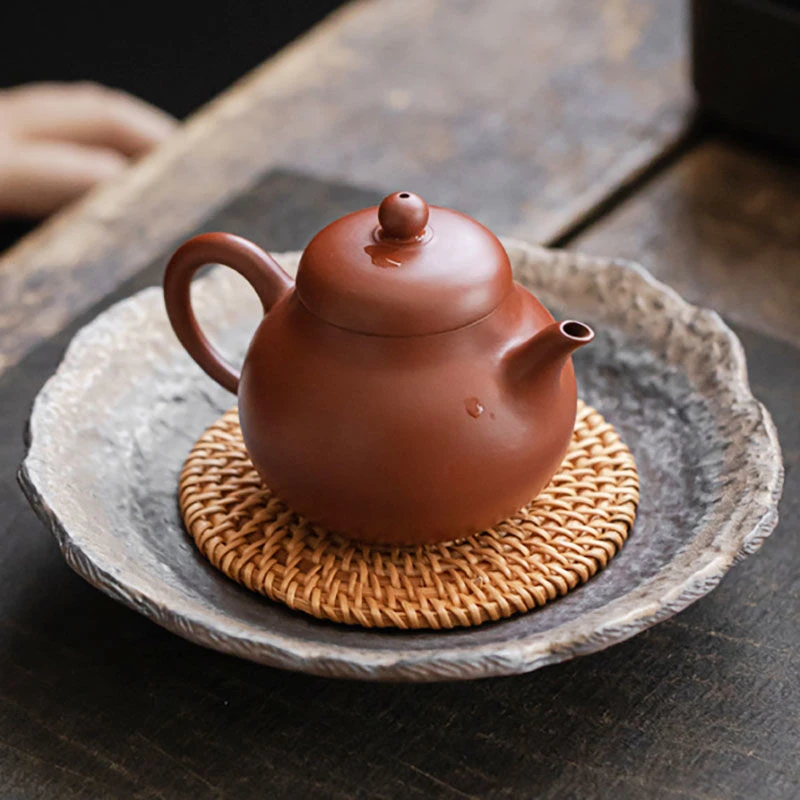 复古粗陶壶承盘干泡台圆形家用茶承养壶垫茶台盖碗盖壶盖托盘底座